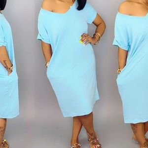 Blue V-Neck Dress